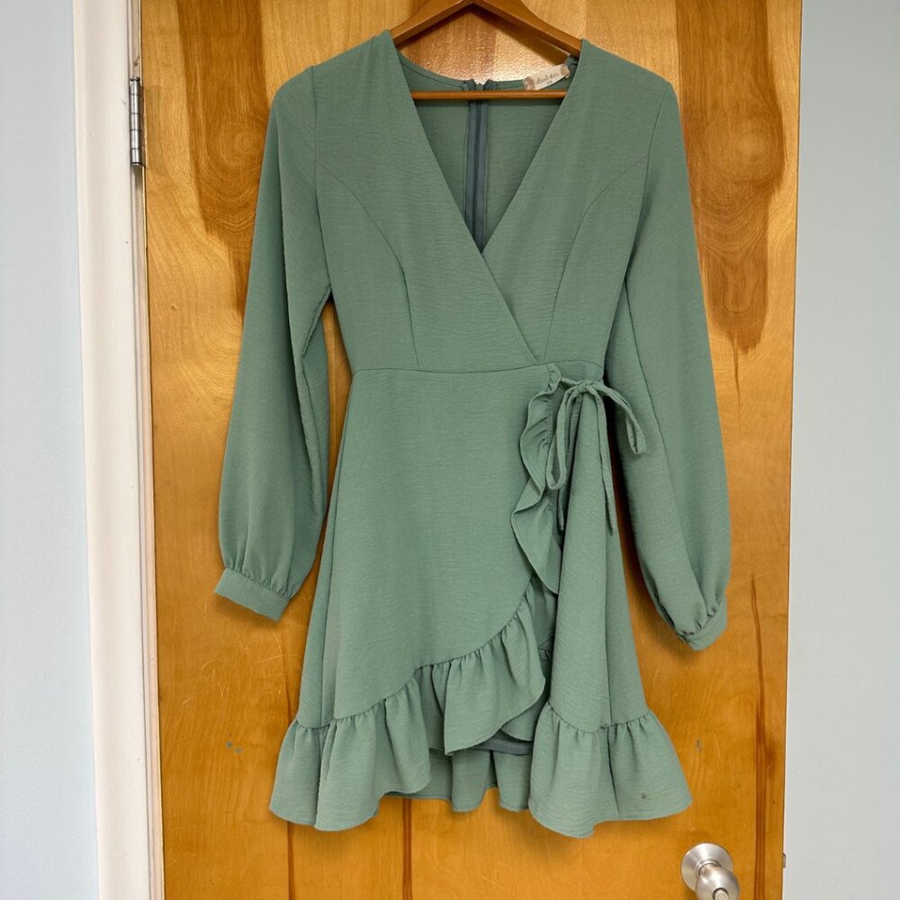 Altar'd State Green Ruffle Wrap Mini Dress Size XS